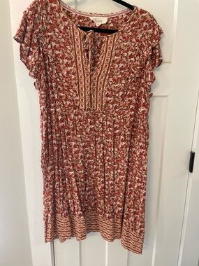 Westbound Nurture Rust Floral Border-Trim Dress